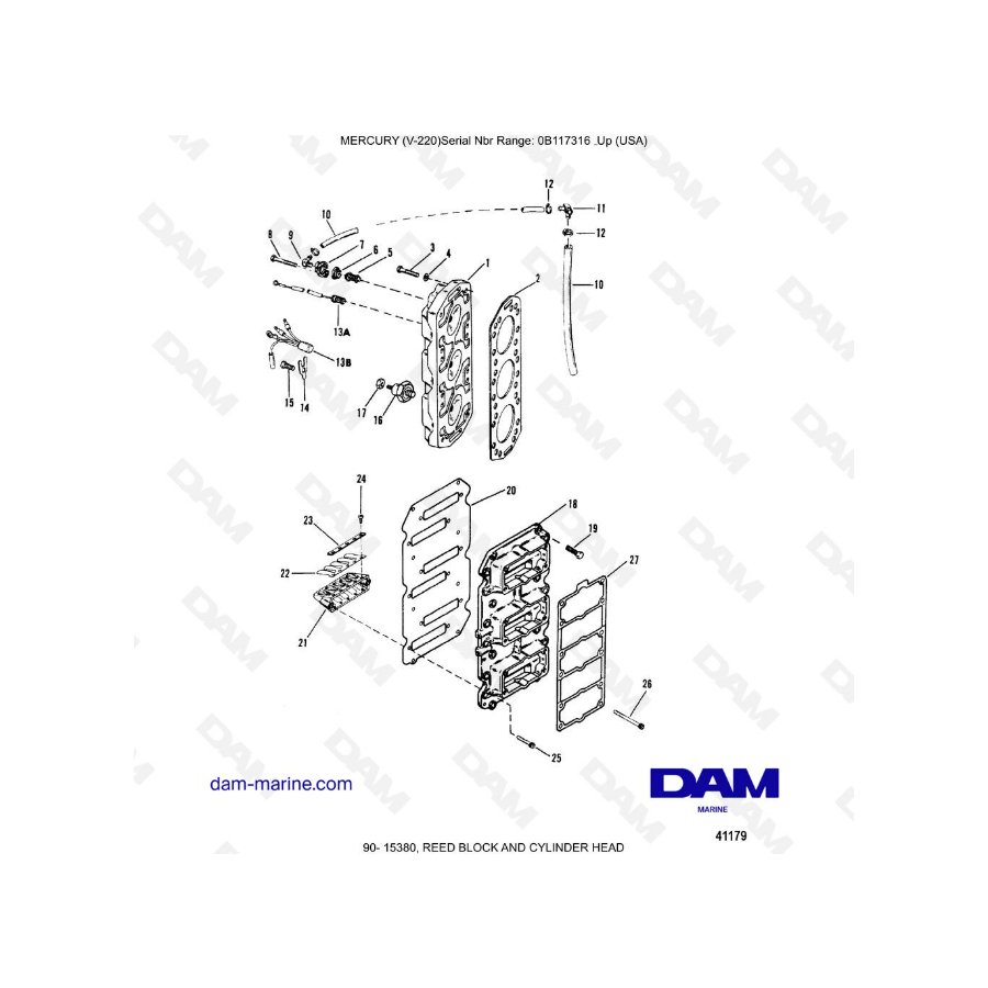 Mercury Mariner V-220 - REED BLOCK AND CYLINDER HEAD