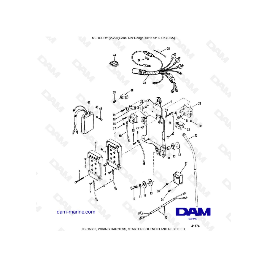 Mercury Mariner V-220 - ARNÉS DE CABLEADO, SOLENOIDE DE ARRANQUE Y RECTIFICADOR