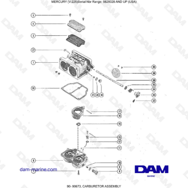 Mercury Mariner V-225 - Carburetor assembly