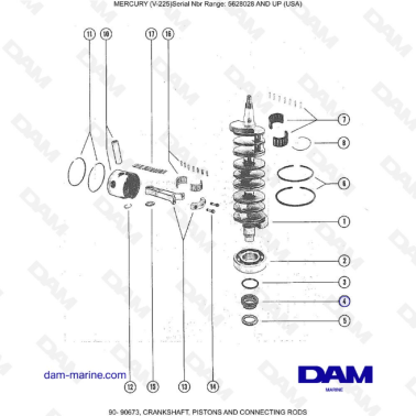 Mercury Mariner V-225 - CRANKSHAFT, PISTONS AND CONNECTING RODS