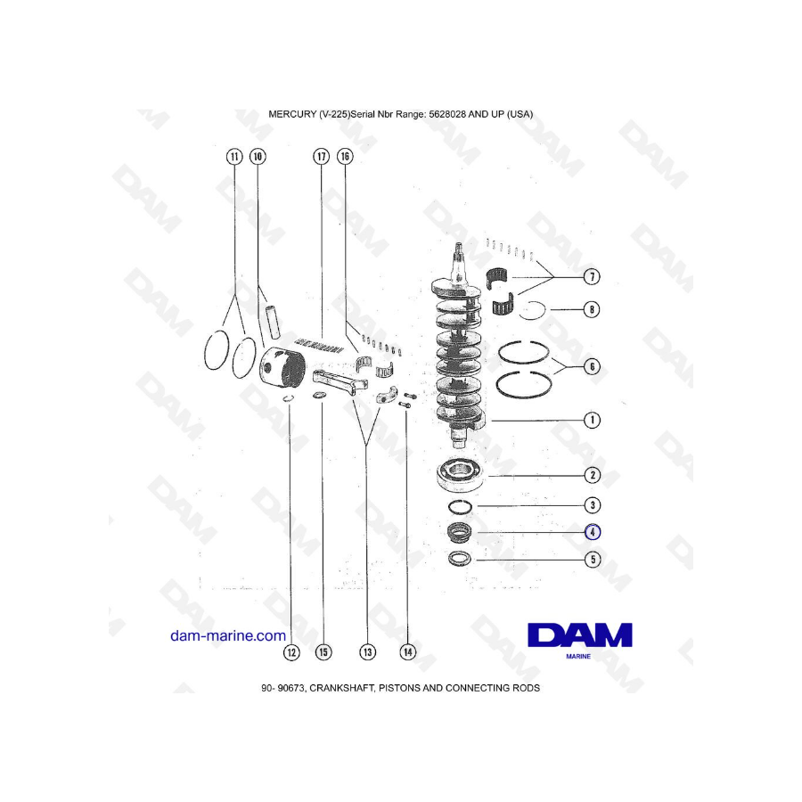 Mercury Mariner V-225 - CRANKSHAFT, PISTONS AND CONNECTING RODS