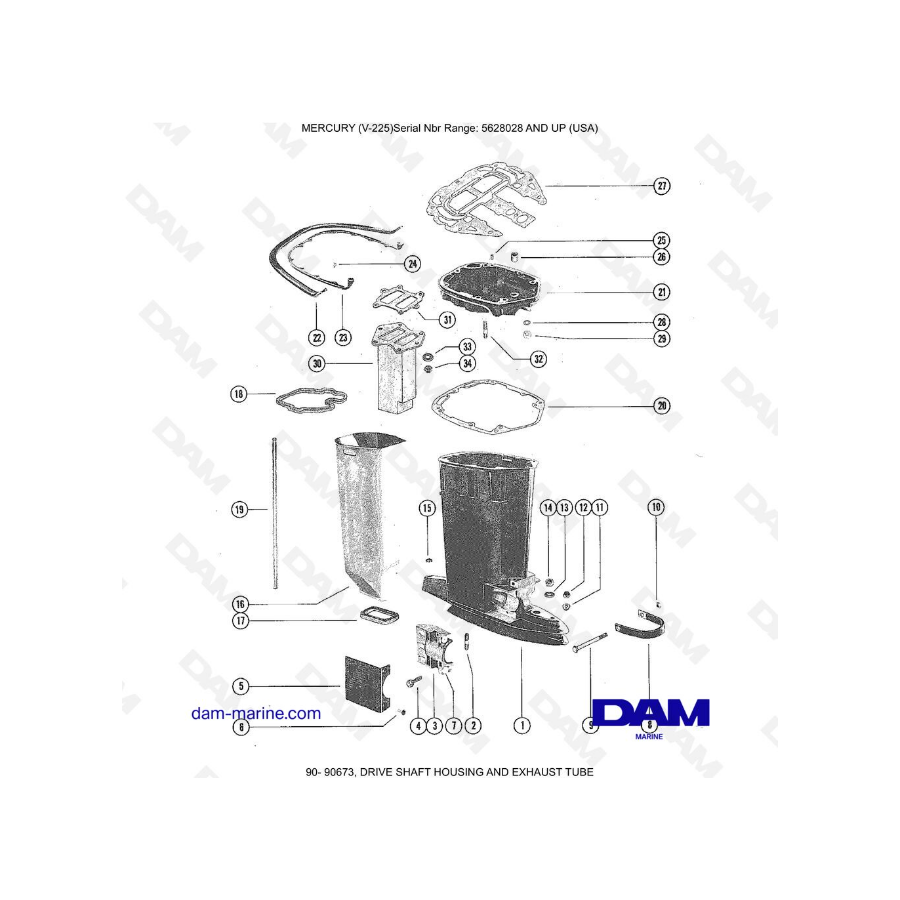 Mercury Mariner V-225 - DRIVE SHAFT HOUSING AND EXHAUST TUBE