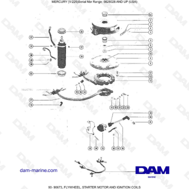 Mercury Mariner V-225 - FLYWHEEL, STARTER MOTOR AND IGNITION COILS