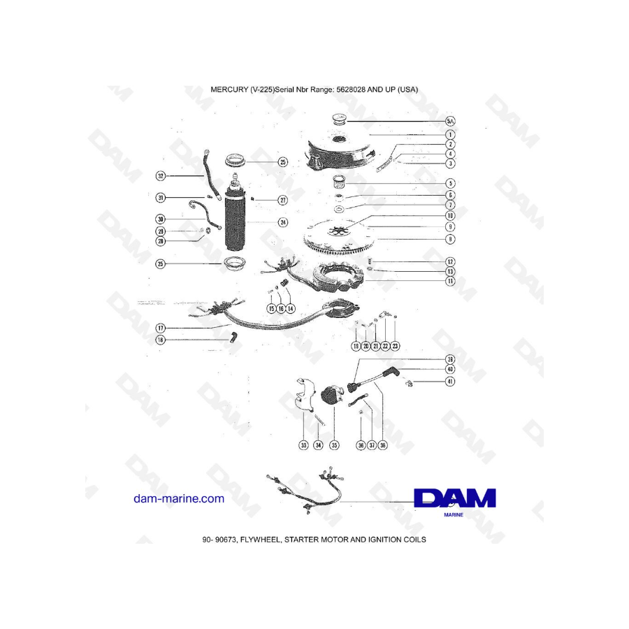 Mercury Mariner V-225 - FLYWHEEL, STARTER MOTOR AND IGNITION COILS