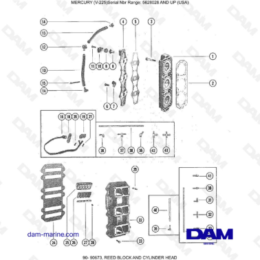 Mercury V-225 - REED BLOCK AND CYLINDER HEAD