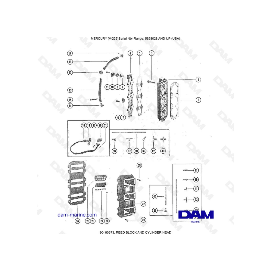 Mercury V-225 - REED BLOCK AND CYLINDER HEAD