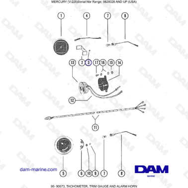 Mercury V-225 - Tachometer, trim gauge & alarm horn