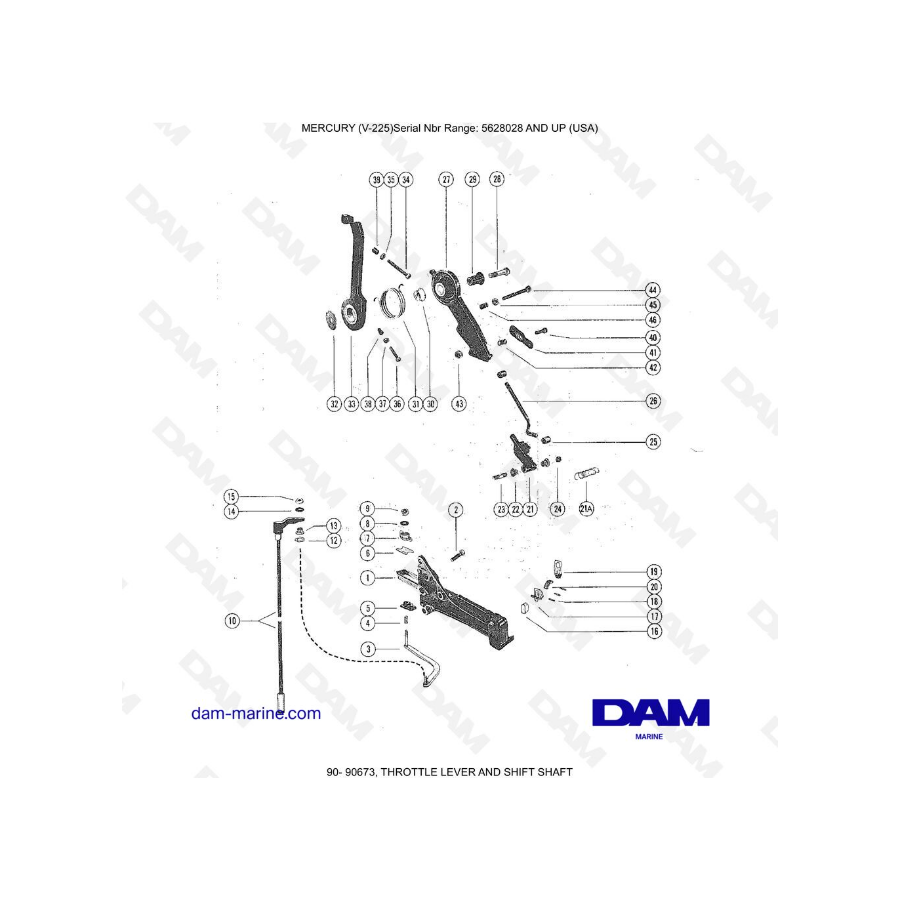 Mercury V-225 - Throttle lever & shift shaft