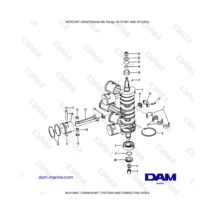 MERCURY (250/275) - CRANKSHAFT, PISTONS AND CONNECTING RODS
