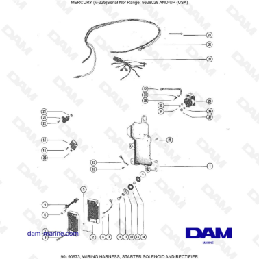 Mercury V-225 - WIRING HARNESS, STARTER SOLENOID AND RECTIFIER