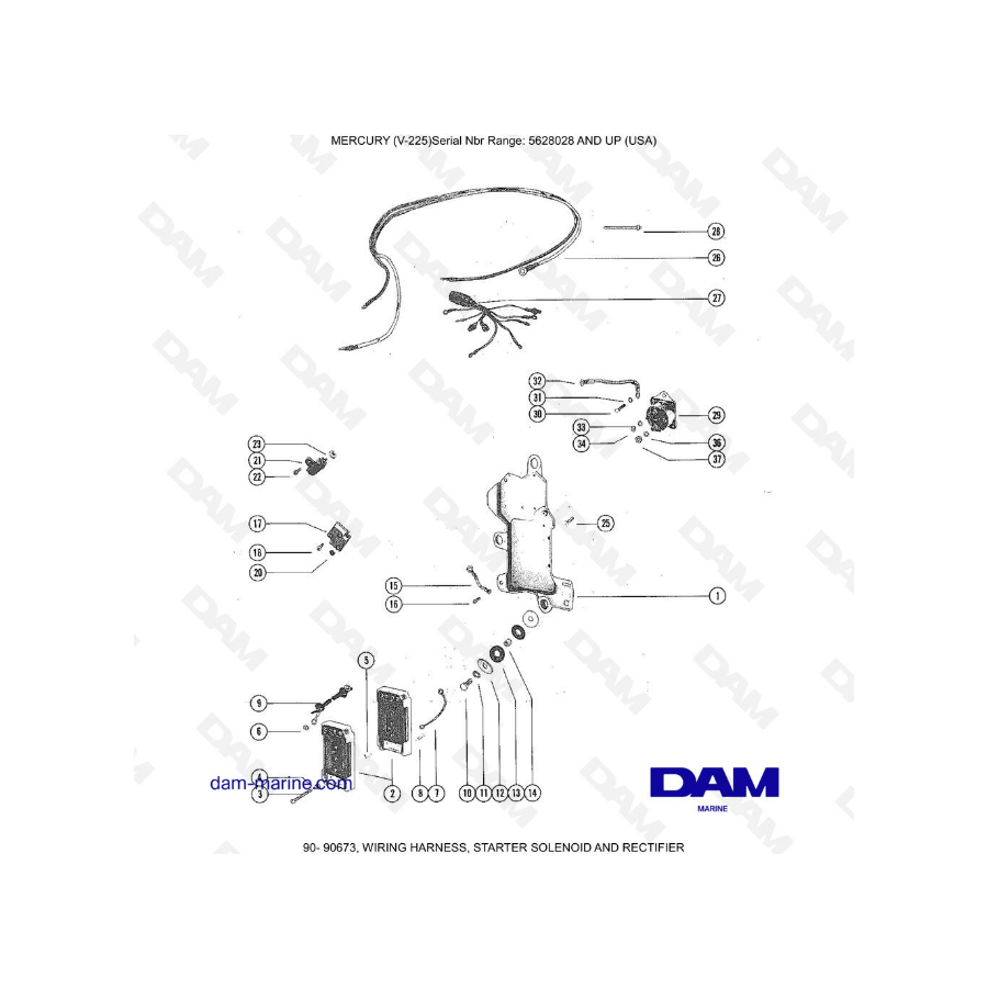 Mercury V-225 - WIRING HARNESS, STARTER SOLENOID AND RECTIFIER