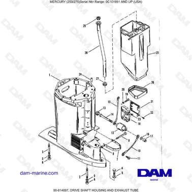 MERCURY (250/275) - DRIVE SHAFT HOUSING AND EXHAUST TUBE
