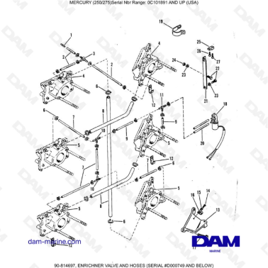 MERCURY (250/275)  - ENRICHNER VALVE AND HOSES (SERIAL D000749 AND BELOW)