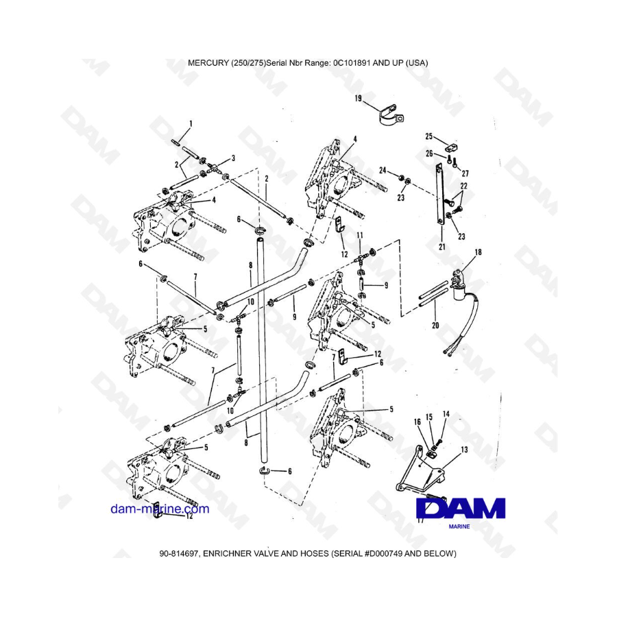 MERCURY (250/275)  - ENRICHNER VALVE AND HOSES (SERIAL D000749 AND BELOW)