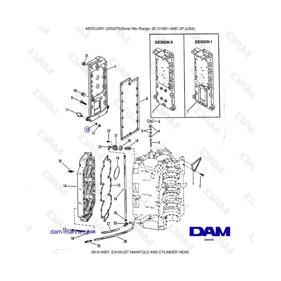 MERCURY (250/275)  - EXHAUST MANIFOLD AND CYLINDER HEAD