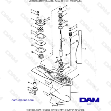 MERCURY (250/275) -  GEAR HOUSING (PROPELLER SHAFT) (COUNTER ROTATION)