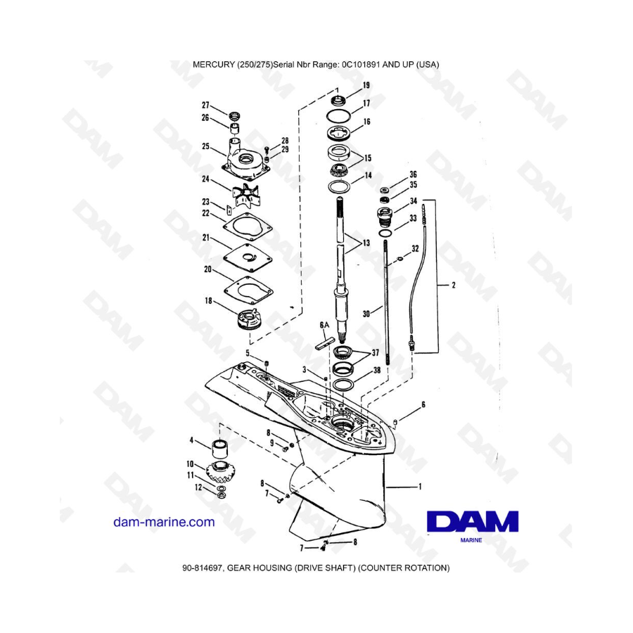 MERCURY (250/275) -  GEAR HOUSING (PROPELLER SHAFT) (COUNTER ROTATION)