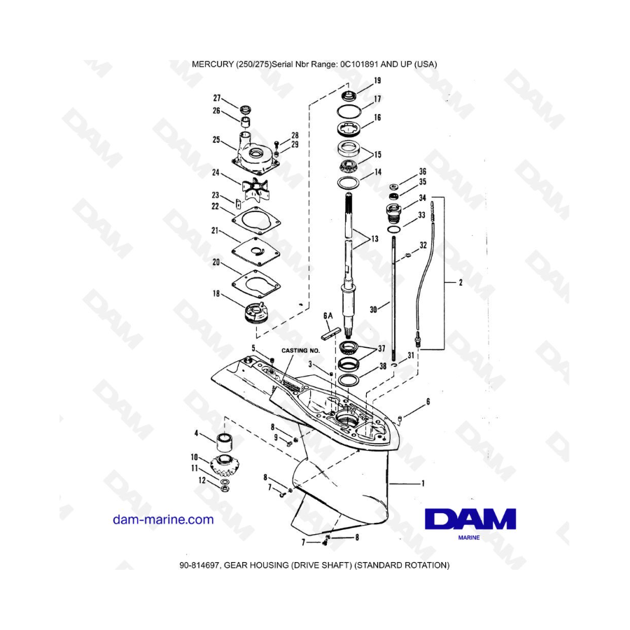 MERCURY (250/275) - GEAR HOUSING (DRIVE SHAFT) (STANDARD ROTATION)