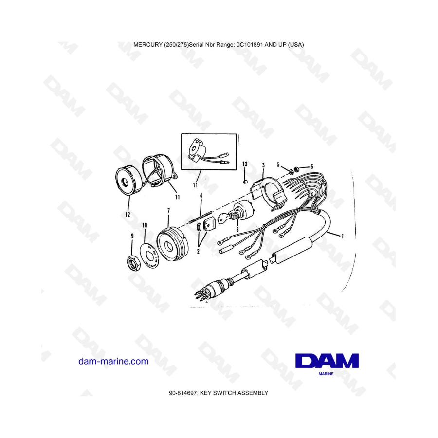MERCURY (250/275) - KEY SWITCH ASSEMBLY