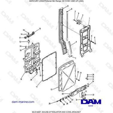 MERCURY (250/275)  -  SOUND ATTENUATOR AND COWL BRACKET