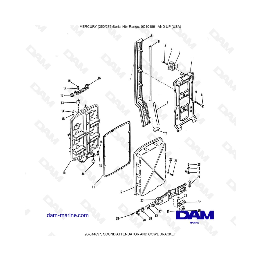 MERCURY (250/275)  -  SOUND ATTENUATOR AND COWL BRACKET