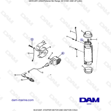MERCURY (250/275) - STARTER MOTOR AND IGNITION COILS