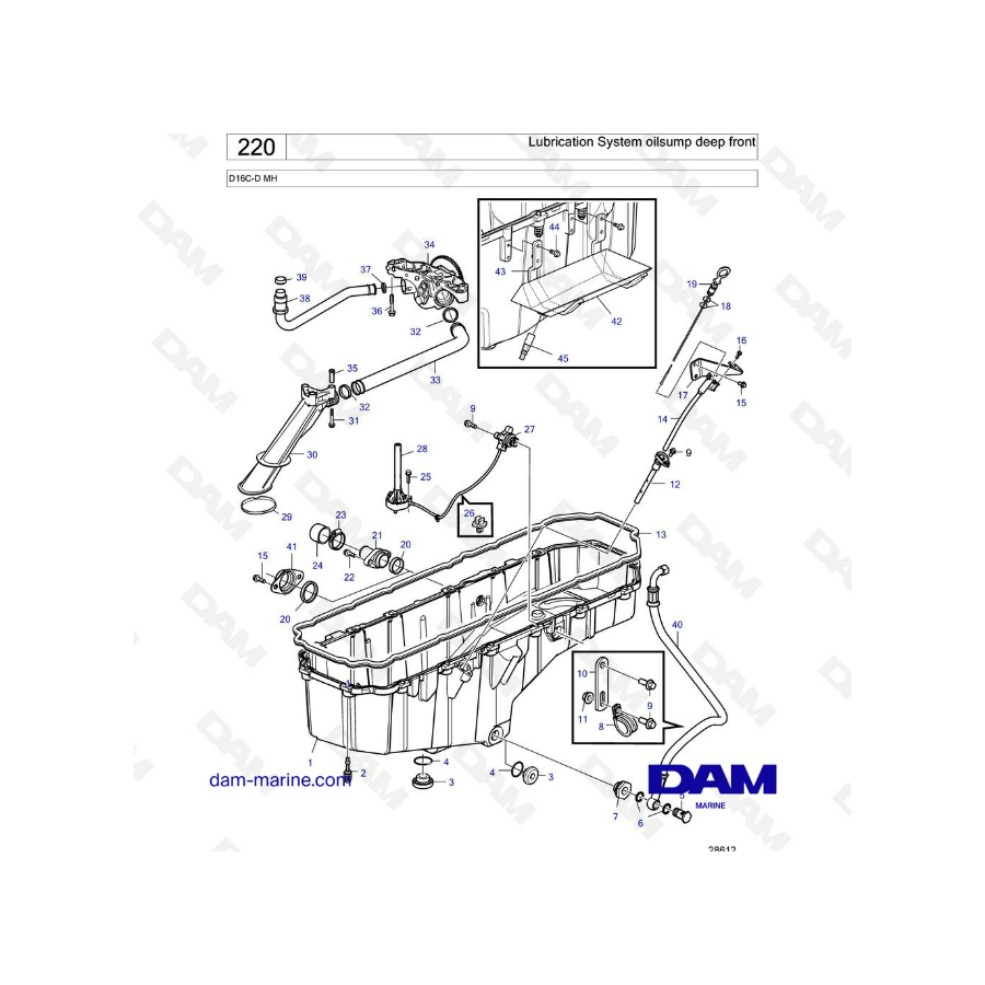 Volvo Penta D16 - Sistema de lubricación del cárter de aceite delantero profundo