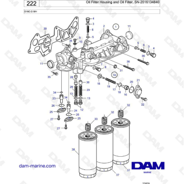 Volvo Penta D16 - Oil Filter Housing and Oil Filter, SN-2016134840
