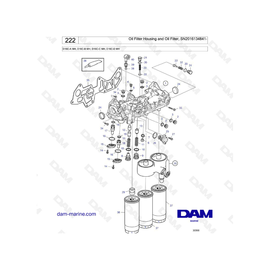 Volvo Penta D16 Oil Filter Housing and Oil Filter, SN2016134841