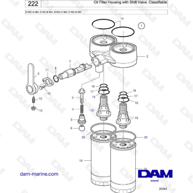 Volvo Penta D16 - Oil Filter Housing with Shift Valve. Classifiable