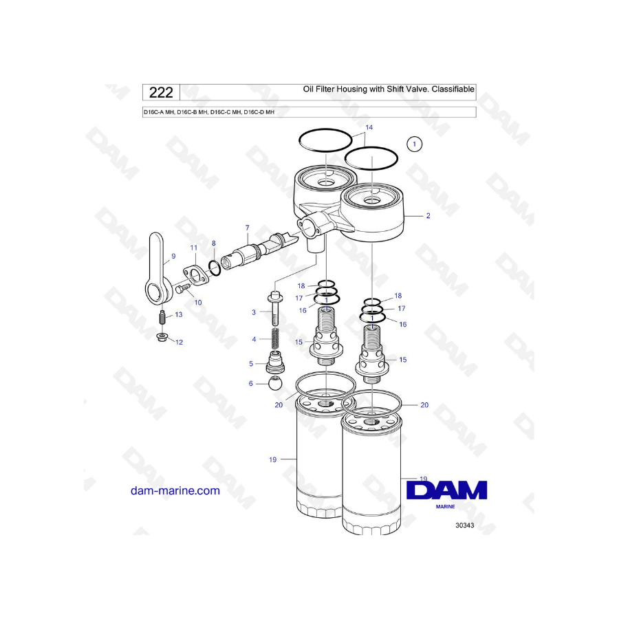 Volvo Penta D16 Oil Filter Housing with Shift Valve. Classifiable