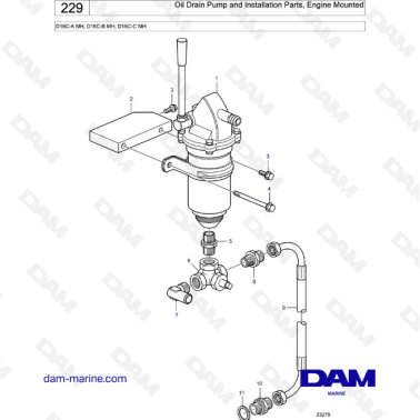 Volvo Penta D16 - Oil Drain Pump and Installation Parts, Engine Mounted