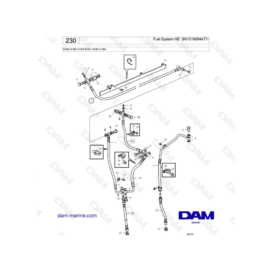 Volvo Penta D16 - Sistema de combustible HE SN1016094477