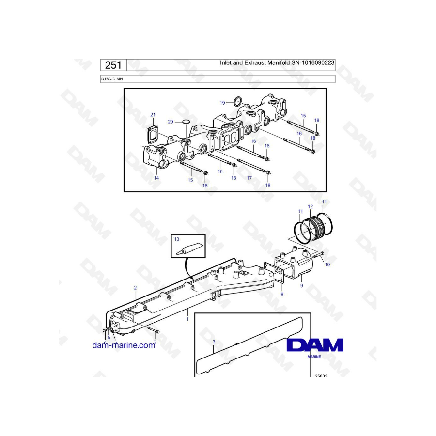 Volvo Penta D16 - Inlet and Exhaust Manifold SN-1016090223