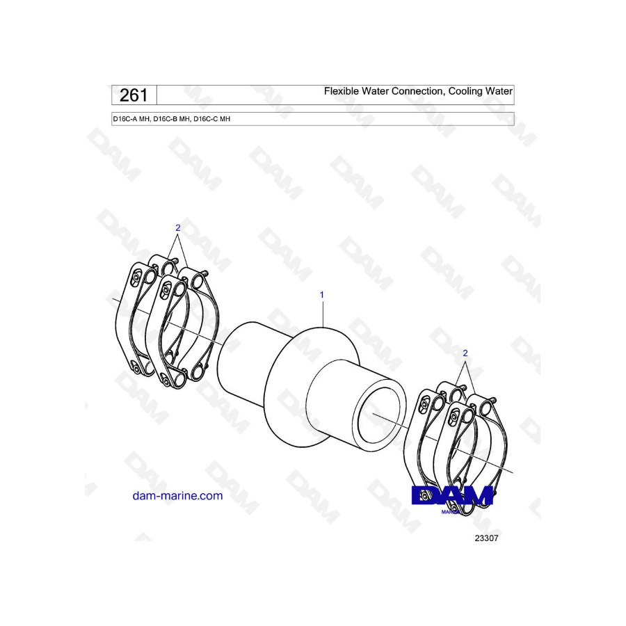 Volvo Penta D16 - Flexible Water Connection, Cooling Water
