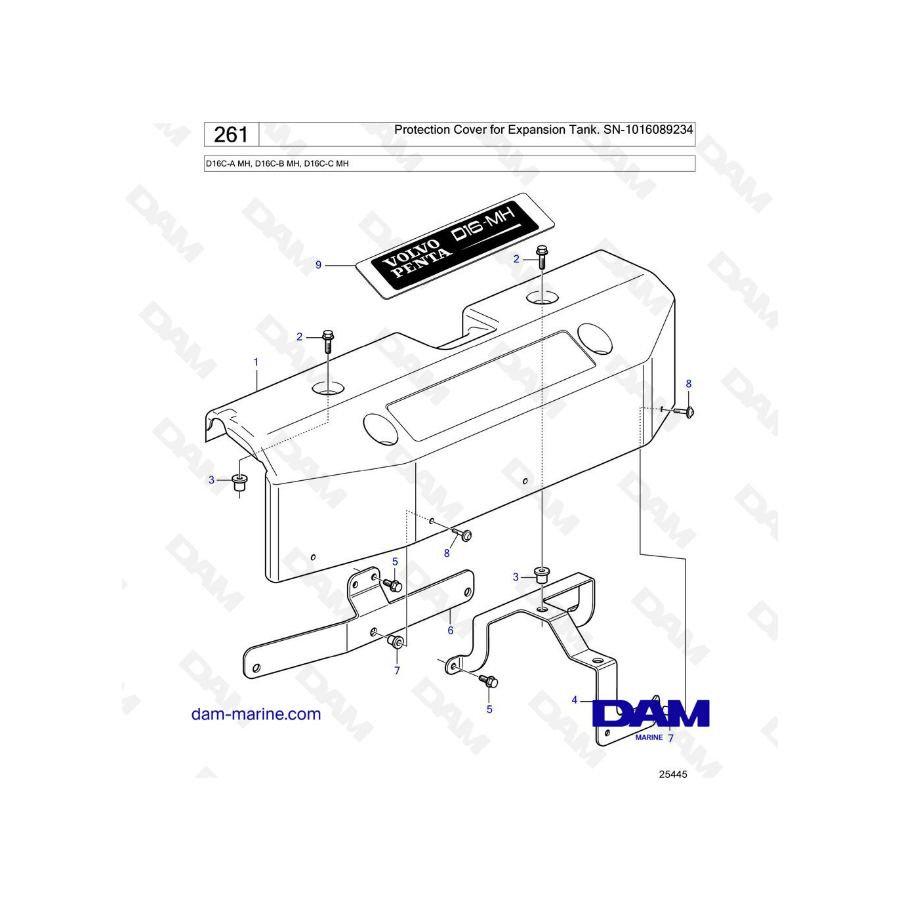 Volvo Penta D16 - Tapa de protección para depósito de expansión. SN-1016089234