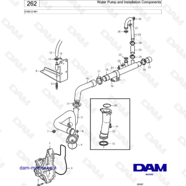 Volvo Penta D16 - Water Pump and Installation Components