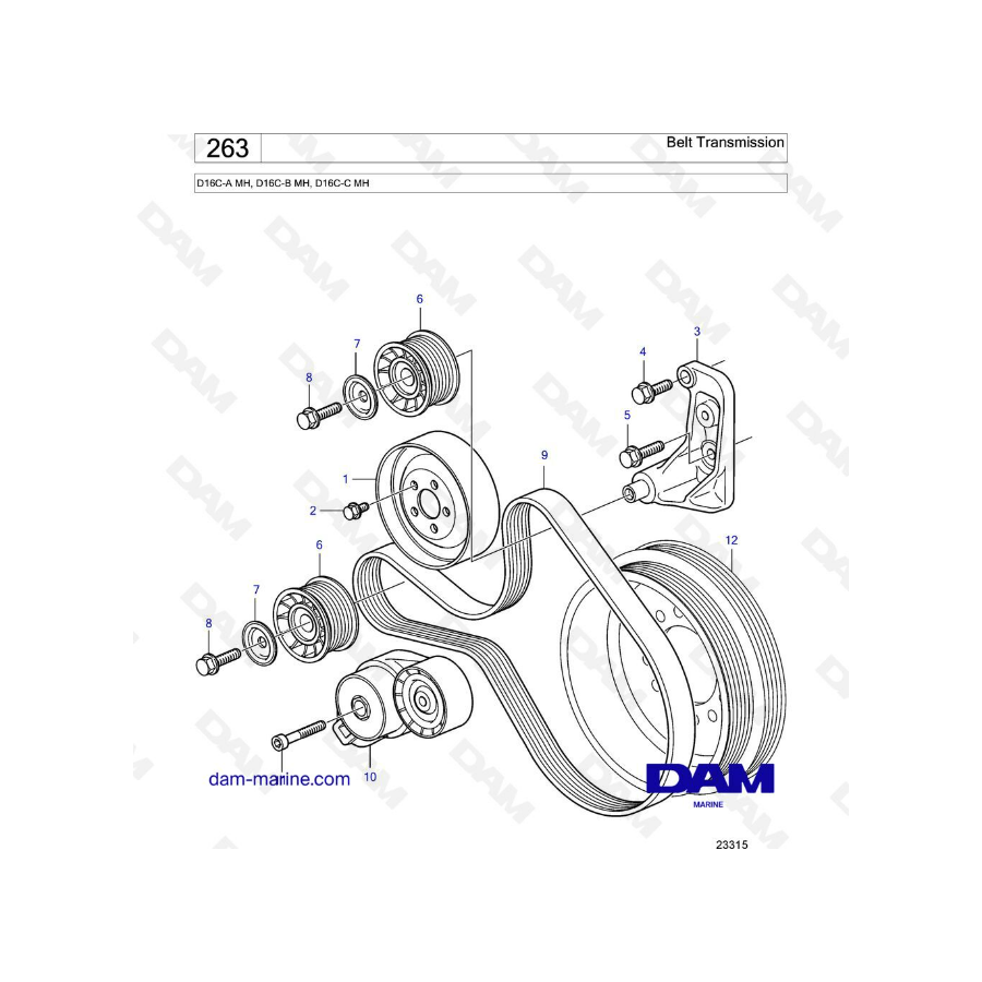 Volvo Penta D16 - Transmisión por correa