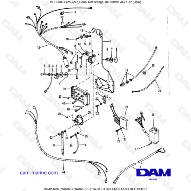 MERCURY (250/275)  -  WIRING HARNESS, STARTER SOLENOID AND RECTIFIER