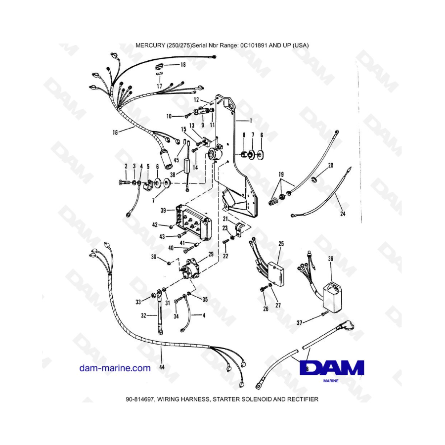 MERCURY (250/275) - WIRING HARNESS, STARTER SOLENOID AND RECTIFIER