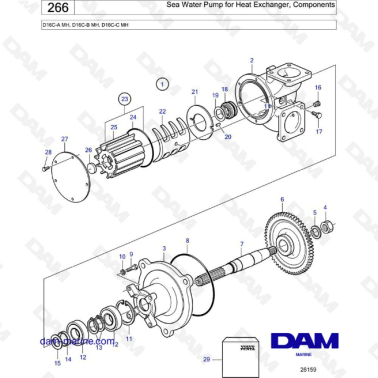 Volvo Penta D16 - Sea Water Pump for Heat Exchanger, Components