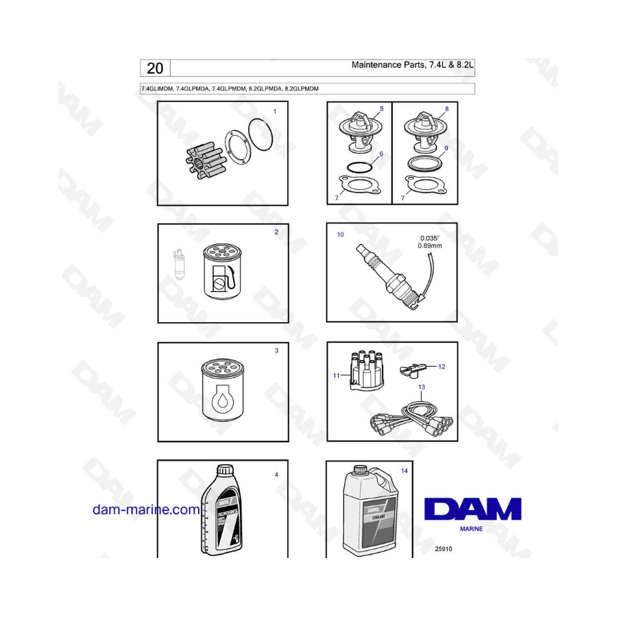 Piezas de mantenimiento, 7.4L y 8.2L - 7.4GLIMDM, 7.4GLPMDA, 7.4GLPMDM, 8.2GLPMDA, 8.2GLPMDM