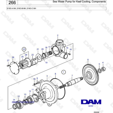 Volvo Penta D16 - Sea Water Pump for Keel Cooling, Components