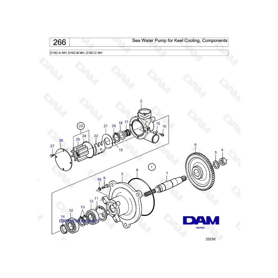 Volvo Penta D16 - Sea Water Pump for Keel Cooling, Components