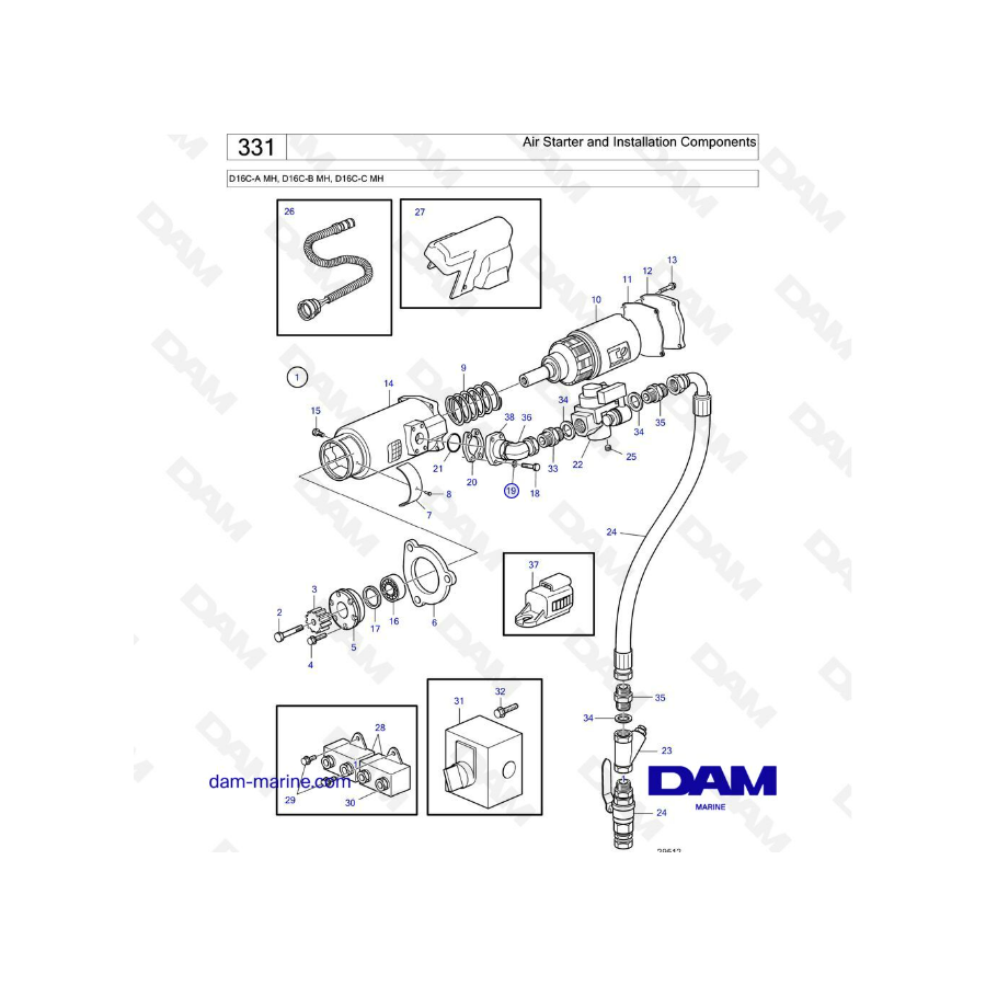 Volvo Penta D16 - Air Starter and Installation Components 