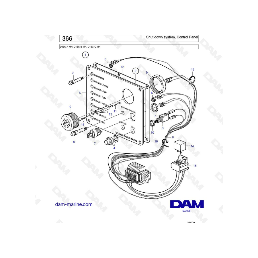 Volvo Penta D16 - Shut down system, Control Panel