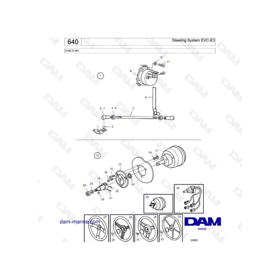 Volvo Penta D16 - Sistema de dirección EVC-E3