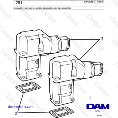 Exhaust, 3'' Risers  - 7.4GLIMDM, 7.4GLPMDA, 7.4GLPMDM, 8.2GLIMDM, 8.2GLPMDA, 8.2GLPMDM