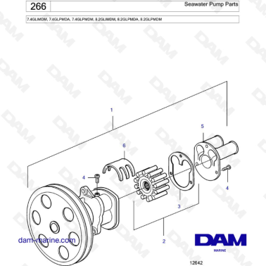 Seawater Pump Parts  - 7.4GLIMDM, 7.4GLPMDA, 7.4GLPMDM, 8.2GLIMDM, 8.2GLPMDA, 8.2GLPMDM