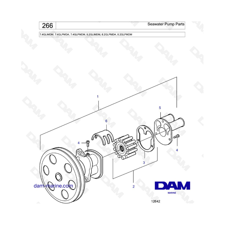 Seawater Pump Parts  - 7.4GLIMDM, 7.4GLPMDA, 7.4GLPMDM, 8.2GLIMDM, 8.2GLPMDA, 8.2GLPMDM